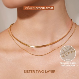 [Tặng Charm chữ] Dây chuyền nữ Sister 2 Layer Jesmee mạ vàng chất liệu titanium 2 dây thiết kế thanh lịch - N2530