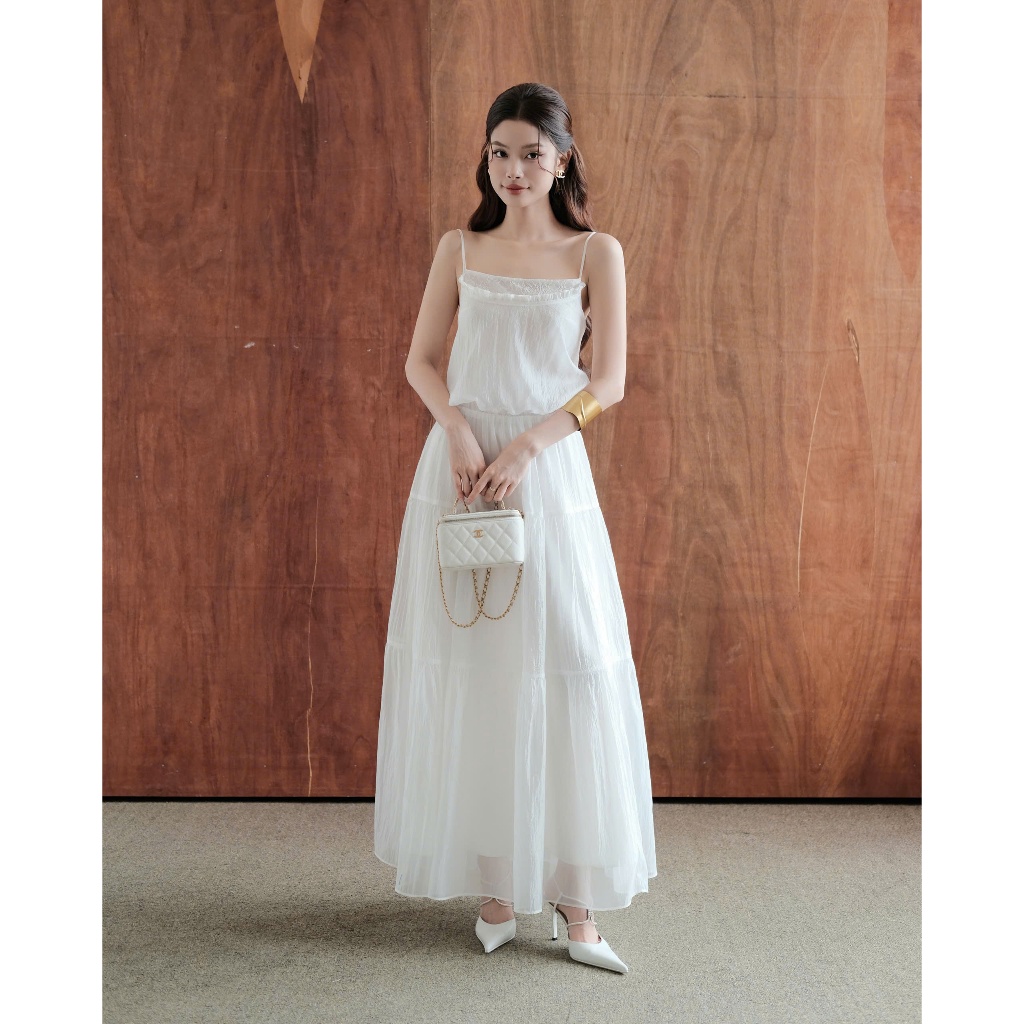 RUBIES Wendy Dress - Đầm Dài Nữ Vải Tơ Óng Dáng Tùng Xòe Xếp Tầng 2 Dây Cổ Vuông | BigBuy360 - bigbuy360.vn