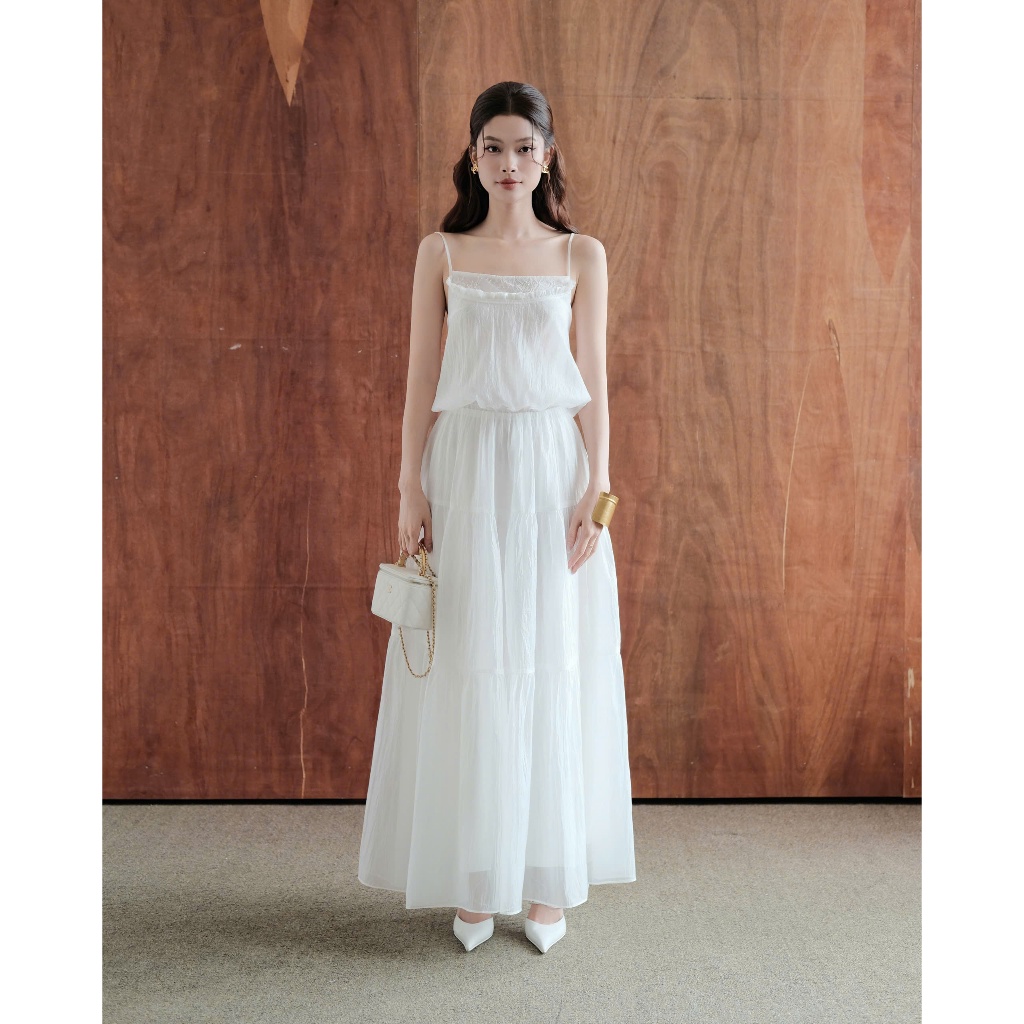 RUBIES Wendy Dress - Đầm Dài Nữ Vải Tơ Óng Dáng Tùng Xòe Xếp Tầng 2 Dây Cổ Vuông | BigBuy360 - bigbuy360.vn
