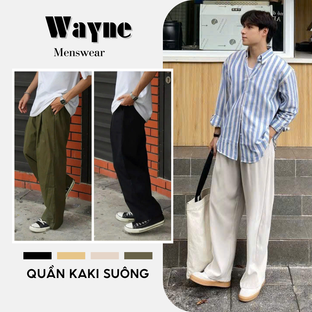 Quần Kaki Dù Ống Rộng Nam Nữ Phong Cách Hàn Quốc, Quần Dài Form Rộng Dáng Suông Mềm Mịn Thoáng Mát