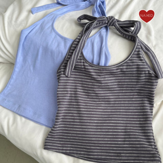 Áo yếm cột nơ cổ nữ NAKEDbyV áo thun cổ yếm cột dây kẻ trơn mùa hè cotton thoải mái HALEY TOP