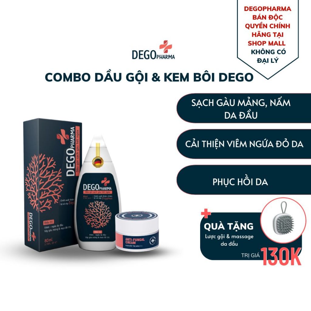 Combo dầu gội & kem bôi da Dego (dầu gội 80ml + kem bôi 30g/ 2 kem bôi 15g)