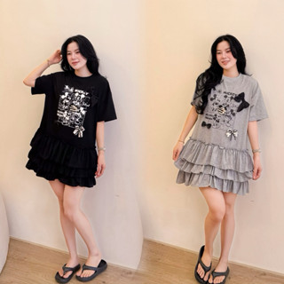 PETBYCHANG - Váy thun baby doll nữ form rộng in Mickey Mouse – dáng váy tầng bèo dễ thương, phong cách Hàn Quốc