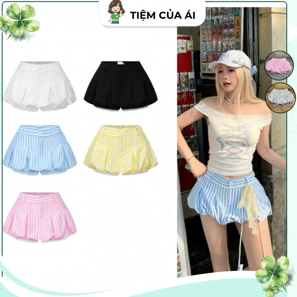 Quần Váy Short Bí Cạp Trễ Lưng Chun Hot Trend Nhiều Màu, Quần Ngắn Nữ