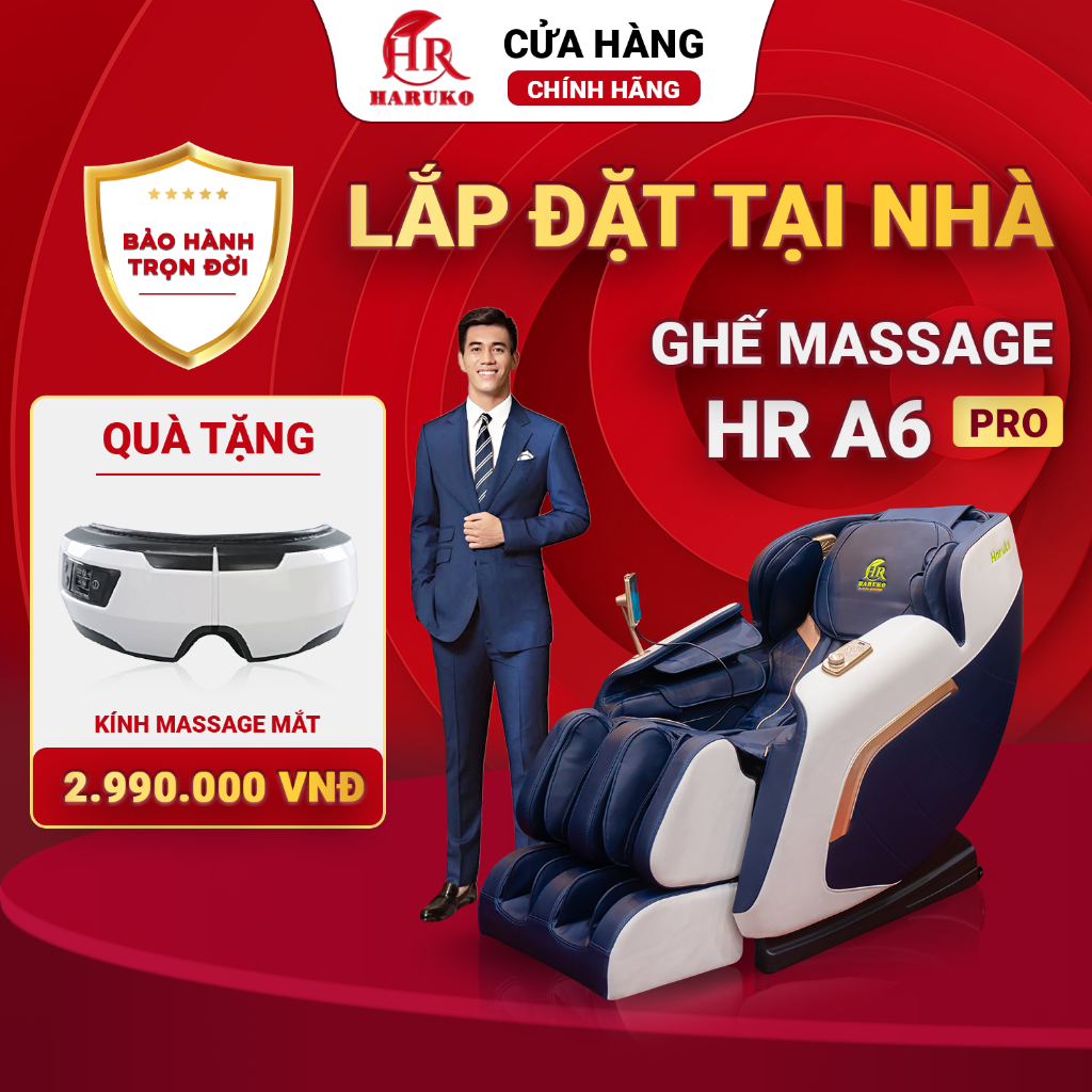 Ghế massage toàn thân HR Haruko A6 Pro máy massage chuyên sâu, con lăn 4D di chuyển cao cấp