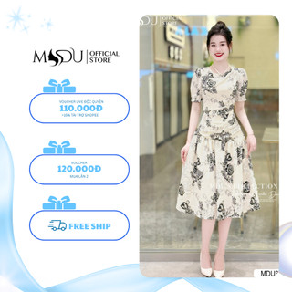 𝐙𝐢𝐧 𝐁𝐨𝐮𝐭𝐢𝐪𝐮𝐞 Váy Tiểu Thư Chất Liệu Lụa Mango Nhật Tay Bồng Dáng Xòe Họa Tiết Nhún MDU3610