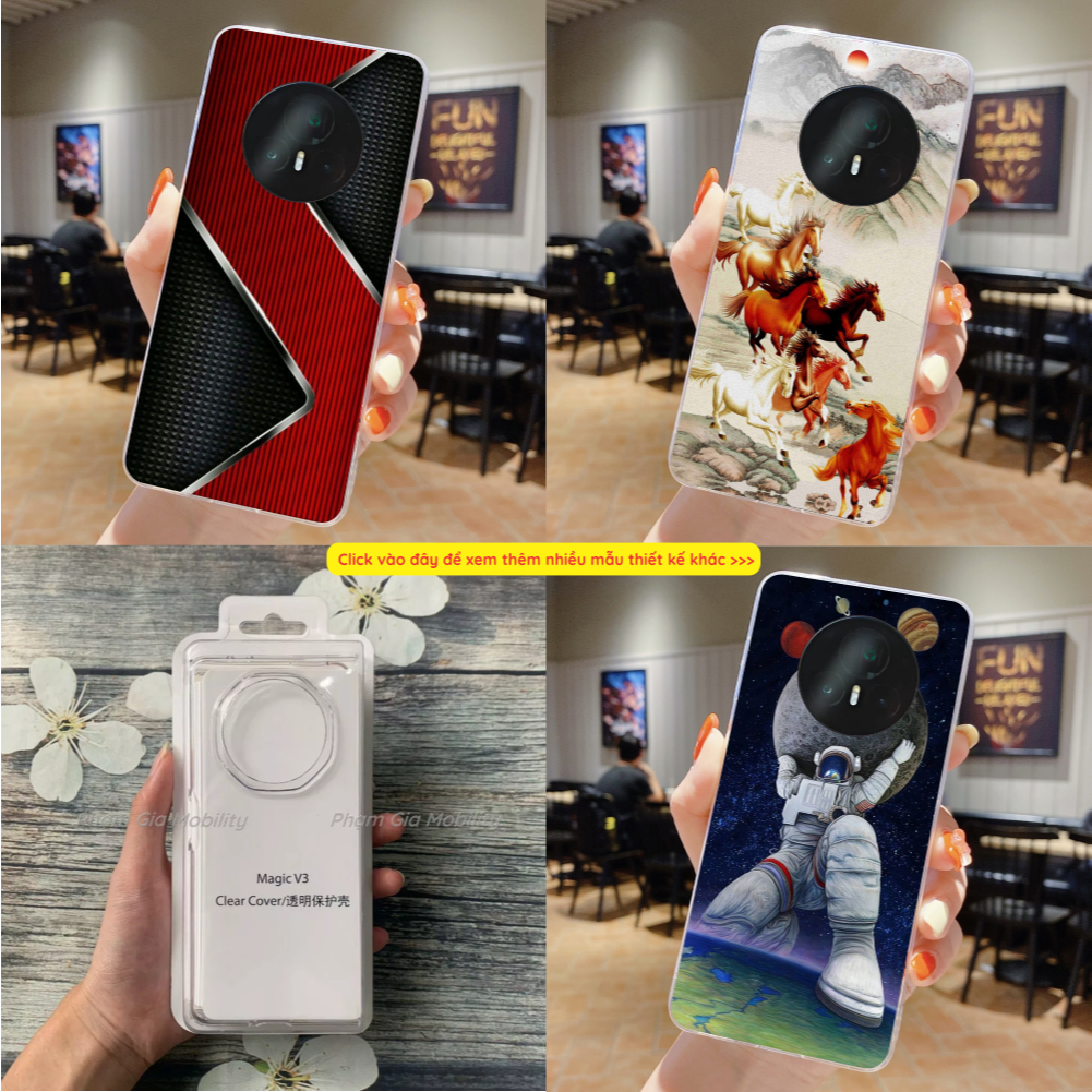 Ốp lưng siêu cao cấp dành cho Honor Magic V3 MagicV3 loại trong suốt PC cứng trong in hình phong cản