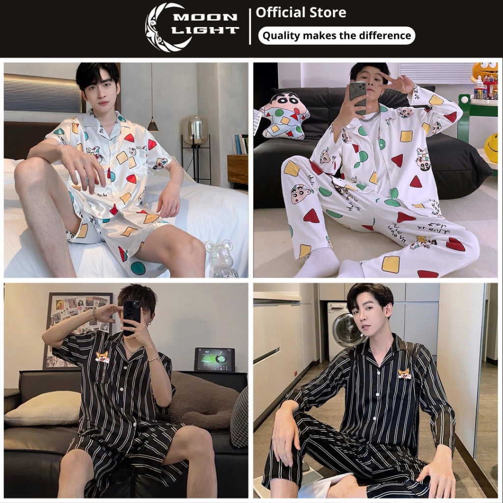 Đồ bộ nam mùa hè bộ đồ ngủ nam bộ Pijama ngắn tay đồ bộ nam mặc nhà vải LỤA LATIN mềm mại mát lạnh họa tiết in đáng iu