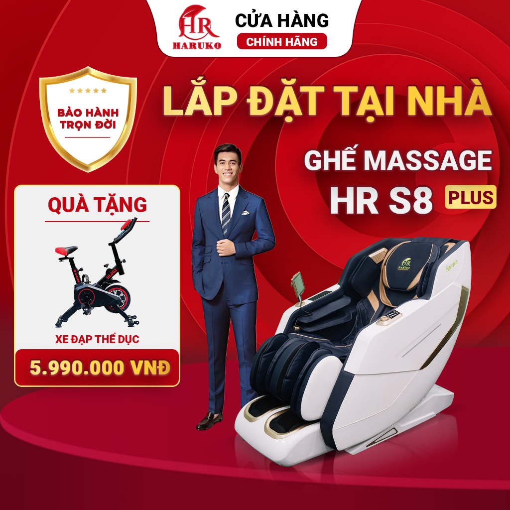 Ghế massage toàn thân HR Haruko S8 Plus, máy massage cao cấp công nghệ con lăn di chuyển 5D