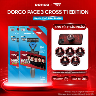 Combo 2 Bộ Dao Cạo Râu Hàn Quốc 3 Lưỡi DORCO PACE 3 CROSS T1 Edition - 2x(PRM)TRC1004(3+1)-B T1 - Gồm 2 Cán 8 Đầu Cạo