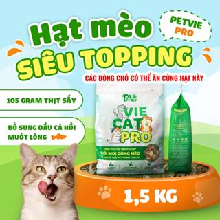 Hạt CHÓ MÈO mix thịt sấy PETVIE PRO cao cấp đủ dinh dưỡng, kích thích ăn, giảm rụng lông