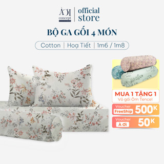  Bộ Ga Gối 4 Món Cotton Satin Size 1m6x2m và 1m8x2m Nhiều Hoa văn AOICONCEPT cao cấp Hàn Quốc Êm Ái Thoáng Mát 