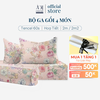  Bộ Ga Gối 4 Món Lụa Tencel Size 2mx2m và 2m2x2m Nhiều Hoa Văn AOICONCEPT cao cấp Hàn Quốc Êm Ái Thoáng Mát 
