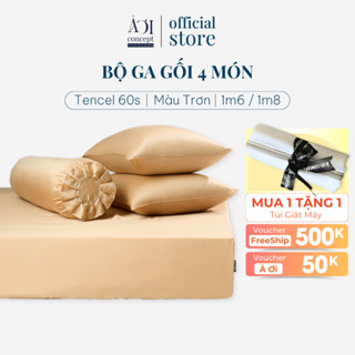  Bộ Ga Gối 4 Món Lụa Tencel Size 1m6x2m và 1m8x2m Trơn Nhiều Màu AOICONCEPT cao cấp Hàn Quốc Êm Ái Thoáng Mát 