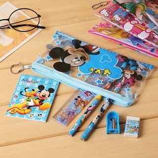 🍉 (Set 2 bộ) Bộ quà tặng dụng cụ học tập 6 món kèm túi zip dễ thương cho bé 🍉