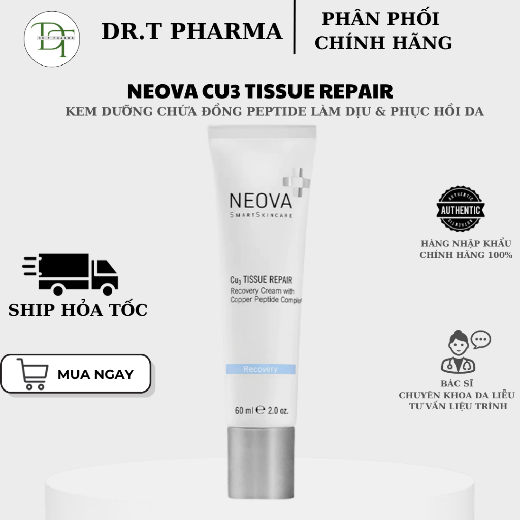 (TEM CÔNG TY) Kem dưỡng chứa Đồng Peptide làm dịu, phục hồi da tổn thương Neova Cu3 Tissue Repair 60