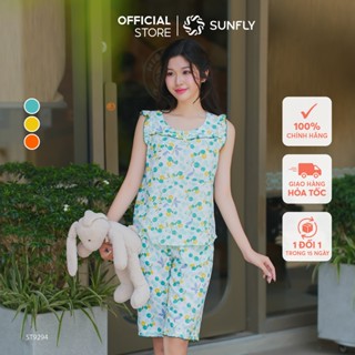 Đồ bộ mặc nhà nữ lanh ht SUNFLY áo sát nách quần trên gối ST9294