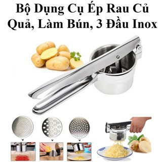Bộ Dụng Cụ Ép Rau Củ Quả, Làm Bún An Toàn Cho Sức Khỏe 3 Đầu Inox Không Rỉ Sét