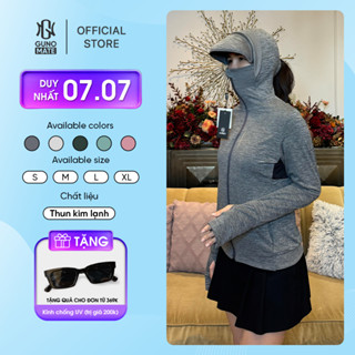  Áo chống nắng dáng ngắn nữ GUNO chất muối tiêu 2 lớp có che trán vành mũ tháo rời 24HANU27 