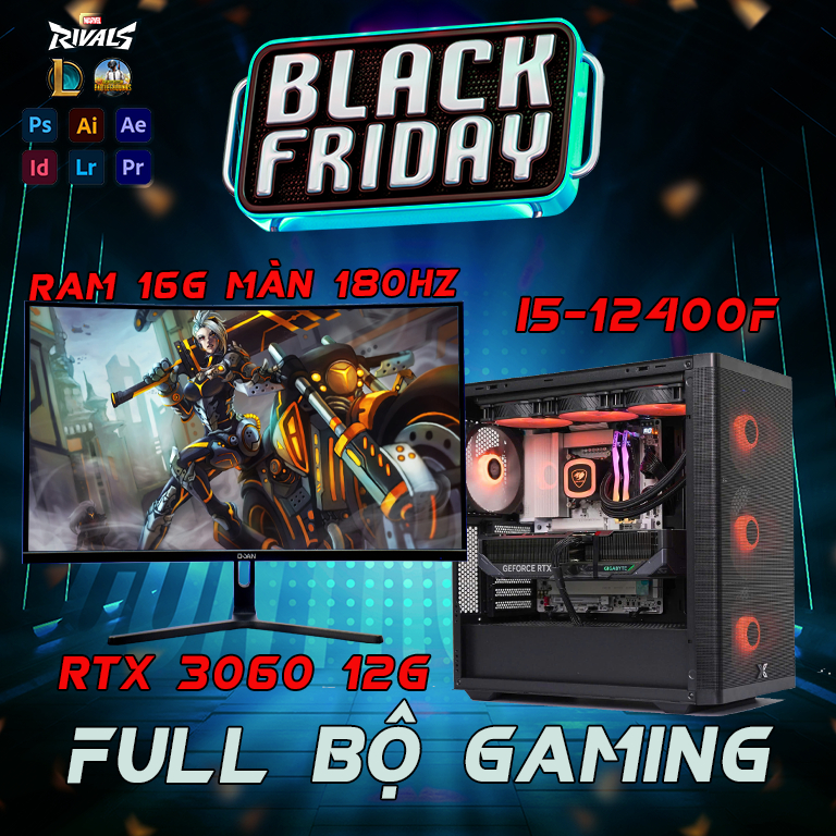 [Sale Sốc] Full Bộ PC Gaming Màn hình 180hz / i5 12400f / RTX 3060 12G / Ram 16Gb / SSD 512Gb, Case 