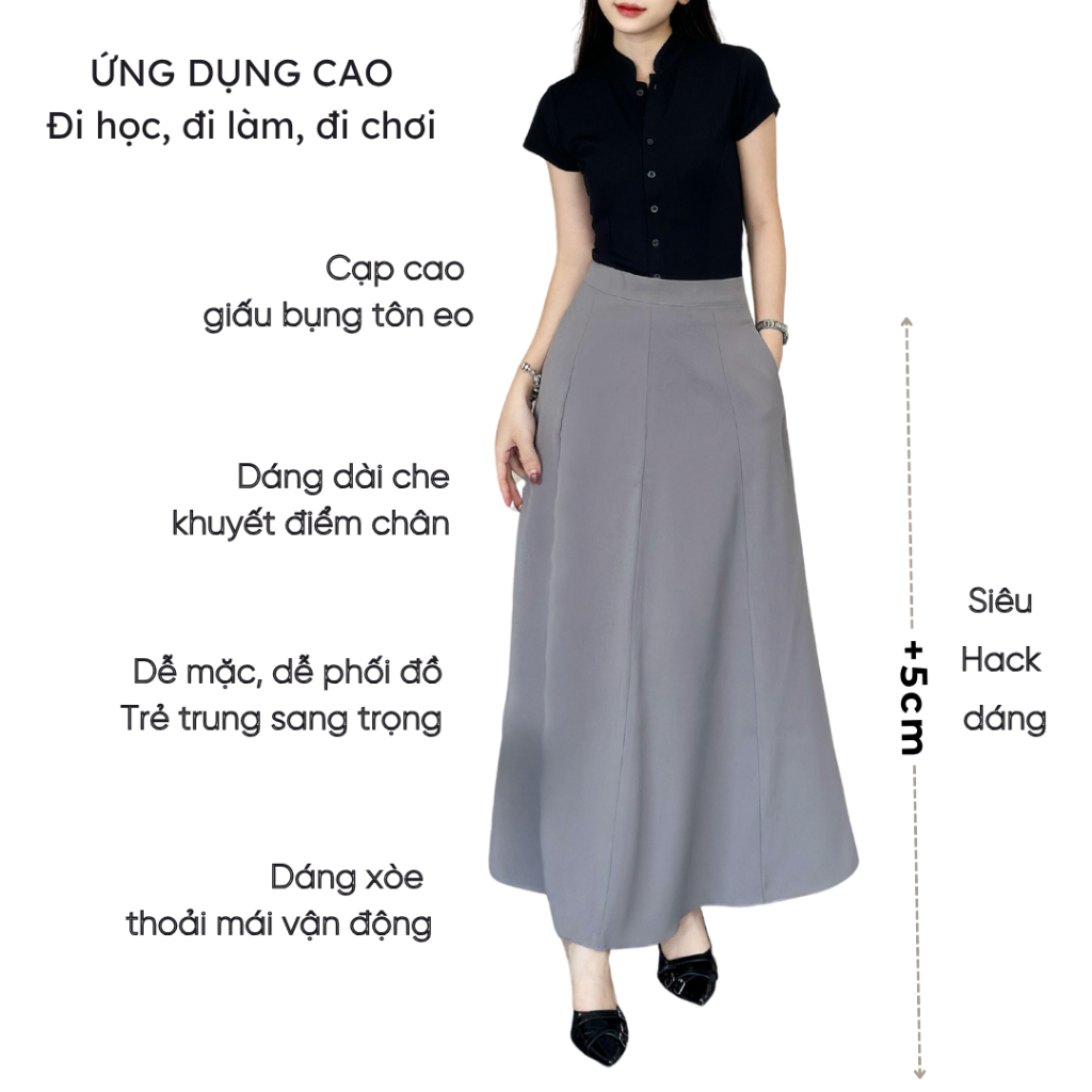Chân váy dài 90cm dáng suông chữ A Mely Fashion chắp 8 mảnh cạp cao che bụng tốt tôn dáng có túi 2 bên có bigsize CV91 | BigBuy360 - bigbuy360.vn