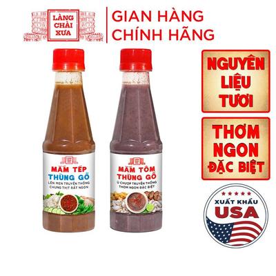 COMBO MẮM TÉP VÀ MẮM TÔM THÙNG GỖ chai nhựa 260g Làng Chài Xưa nguyên liệu tươi, thơm ngon đặc biệt