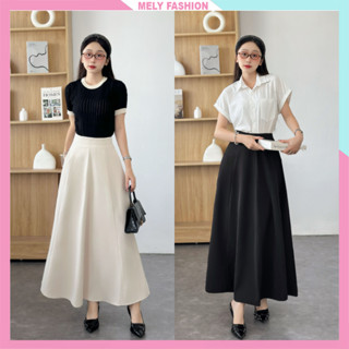 Chân váy dài 90cm dáng suông chữ A Mely Fashion chắp 8 mảnh cạp cao che bụng tốt tôn dáng có túi 2 bên có bigsize CV91