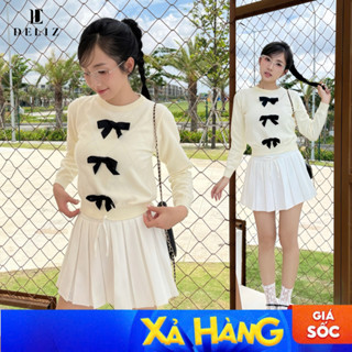 (SALE) Áo len lông thỏ dài tay cho nữ form vừa cổ tròn đính nơ hàng thiết kế cao cấp thời trang AL57 DELIZ