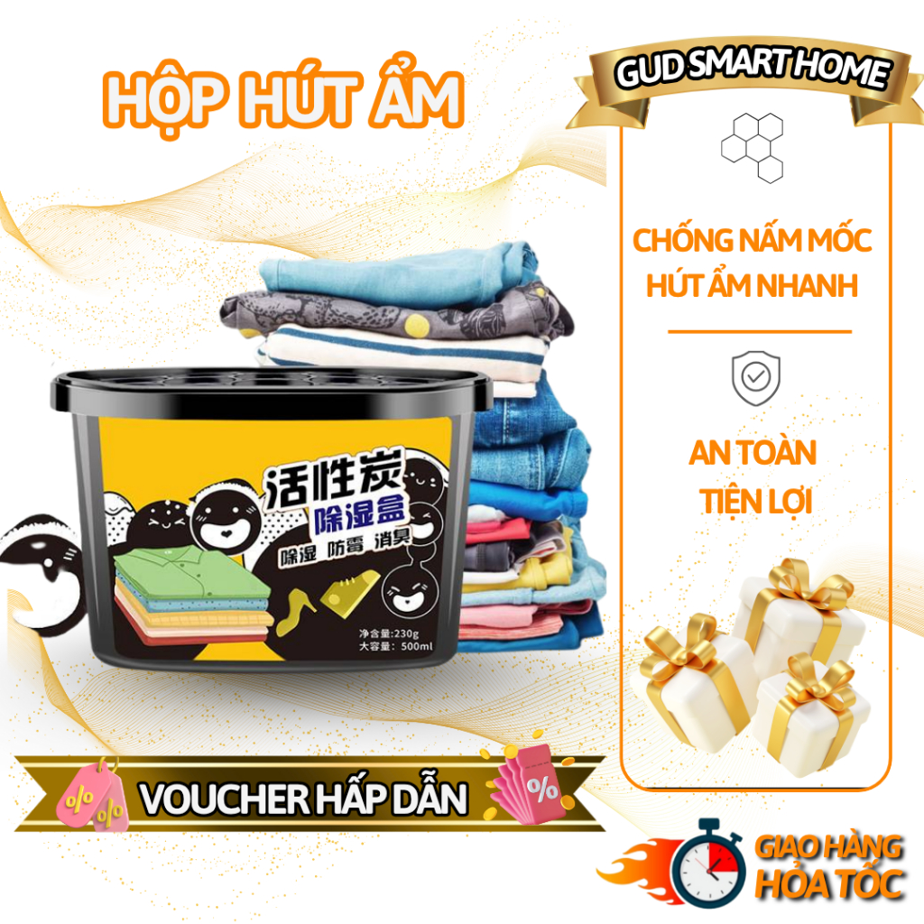 Hộp Hút Ẩm Khử Mùi Chống Ẩm Mốc Bằng Than Hoạt Tính, Hút Ẩm Cho Tủ Quần Áo, Tủ Giày, Phòng Vệ Sinh
