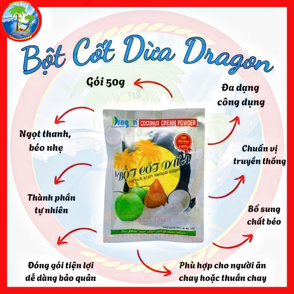 [Gói 50g] Bột cốt dừa Dragon nguyên chất 100% thơm hơn & béo hơn
