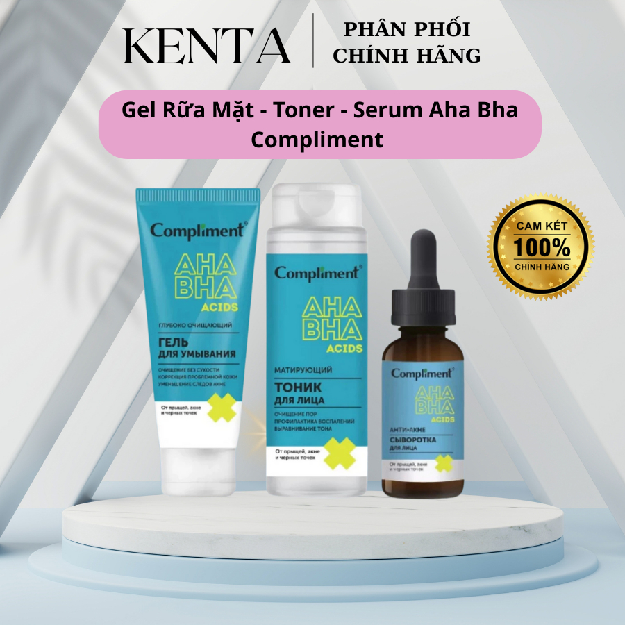 Sữa rửa mặt Compliment, Toner Và Serum Compliment AHA BHA làm sạch sâu, giảm viêm mụn