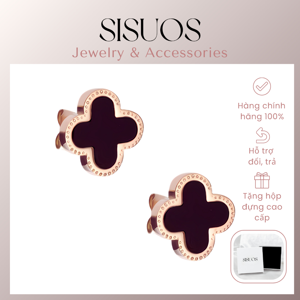 Khuyên tai nữ SISUOS Lucky Four Leaves Earrings Rose Gold