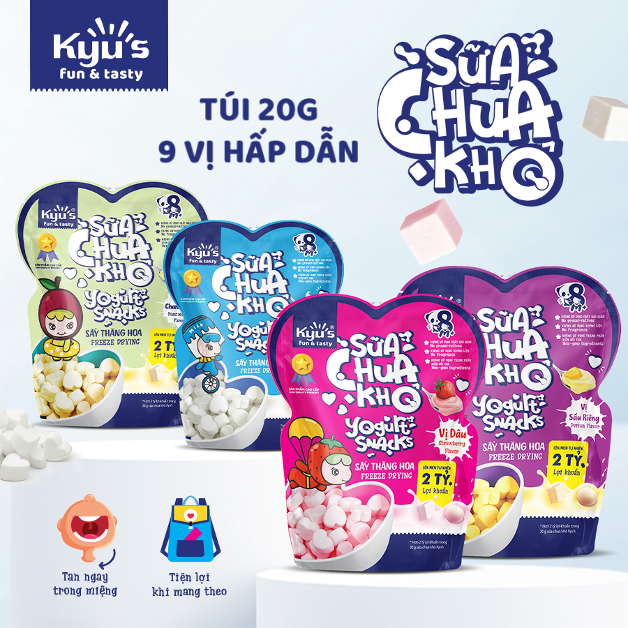 [ 10 vị ] Sữa chua khô cho bé 20G - Hỗ trợ tiêu hóa, ngừa biếng ăn | Kyu's Food