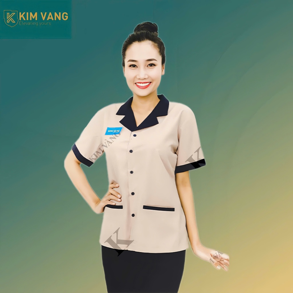 Áo tạp vụ nữ, áo đồng phục lao công tay ngắn ATVCS01, nhân viên vệ sinh bệnh viện, phòng khám, nhà hàng -  Kim Vàng