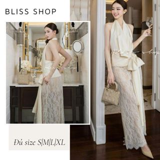 [Summer 2025] Set Đầm Dự Tiệc Áo Lụa Sát Nách Buộc Nơ Eo Phối Chân Váy Ren Sang Chảnh Thời Trang Nữ Bliss Shop - S327