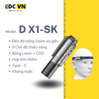 Đèn DX1 Đội đầu siêu sáng + cầm tay - Zoom xa gần + COD - 9 chế độ sáng - kháng nước - sạc type C