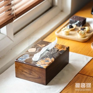 Hộp Đựng Khăn Giấy Gỗ Óc Chó in họa tiết công nghệ in UV không bay màu UV02 - Khodogohanoi