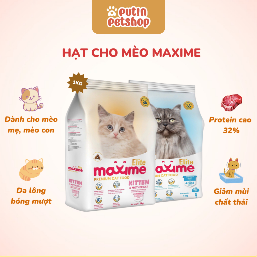 Hạt Cho Mèo Maxime Elite Gói 1KG  Dòng Cho Mèo Mẹ, Mèo Con
