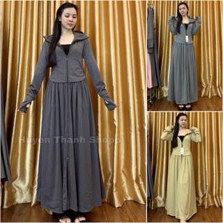 Váy chống nắng hai lớp toàn thân chất cotton tăm lạnh thân trên áo hai lớp + váy dưới xếp ly hai lớp