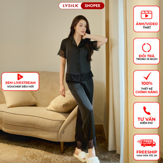  Bộ Mặc Nhà Nữ LYSILK Đồ Ngủ Lụa Cao Cấp Thiết Kế Áo Cộc Tay Quần Dài Cách Điệu Tinh Tế BN585 