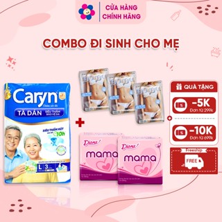 Combo Đi Sinh Cho Mẹ - 1 Bịch Caryn + 2 Băng Vệ Sinh Mama + 3 Quần Lót Giấy Cotton (Size XL <60Kg)