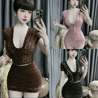  Set Ren Áo Tay Ngắn Cổ V Cài Khuy Và Chân Váy Form A - Ngắn Ôm Body Sexy - Tiểu Thư Bánh Bèo Cute Sang Chảnh Đi Chơi HC 