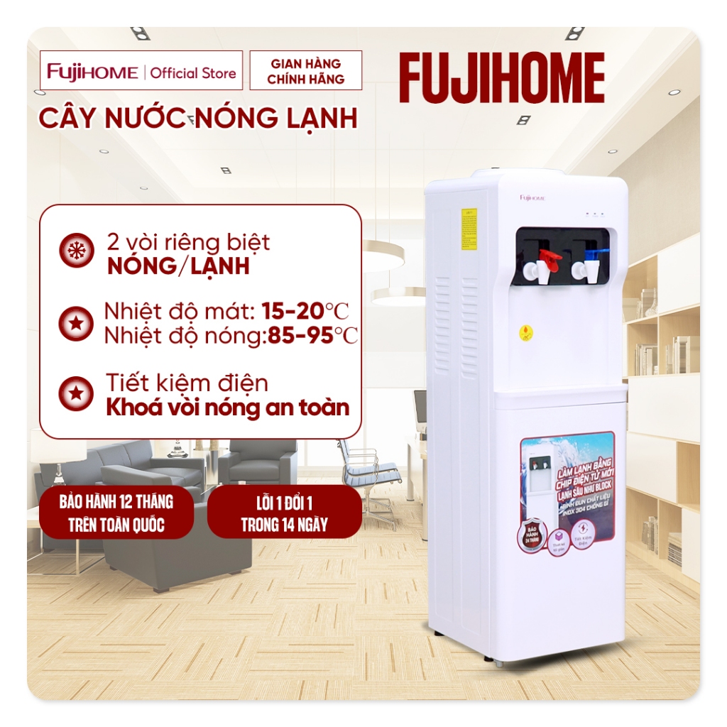 Cây nước nóng lạnh nhập khẩu FUJIHOME WD5320E, máy nước uống nóng lạnh 2 vòi có khoá vòi nóng tiết kiệm điện gia đình