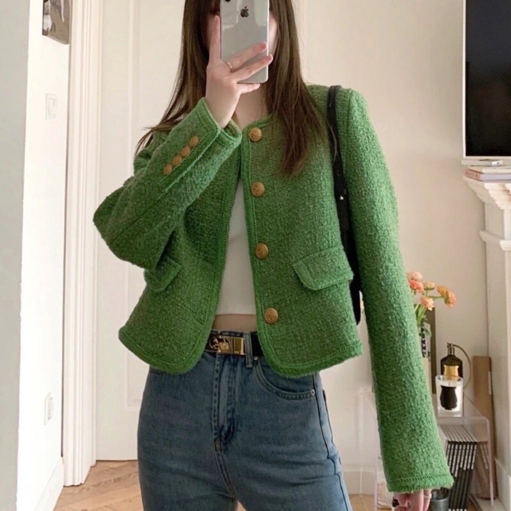 pass lại áo khoác dạ dáng ngắn xanh lá