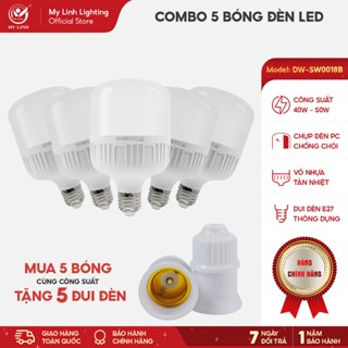 TẶNG ĐUI ĐÈN Combo 5 Bóng LED buld trụ Mỹ Linh công suất 5-50W siêu sáng, tiết kiệm điện