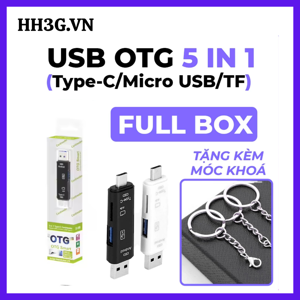 Đầu Đọc Thẻ Nhớ 5 In 1 Type-C/ TF/USB 2.0/USB/Micro USB – Hỗ Trợ Thẻ TF Cho Android, Laptop, PC