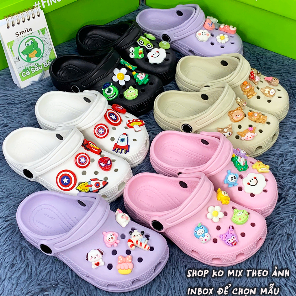 Dép sục trẻ em Classic nhiều màu tặng kèm 10 charms 2d