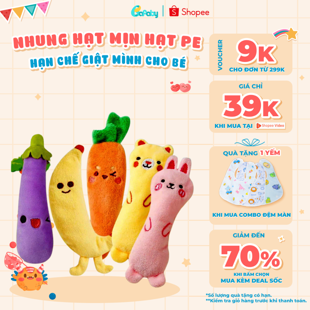 Củ Cà Rốt Cầm Tay Cho Bé BAFABY Hạn Chế Giật Mình Nhung Mịn Hạt PE An Toàn Giúp Bé Học Cầm Nắm Phát 