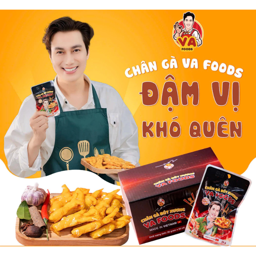 HỘP 20 CÁI CHÂN GÀ ĂN LIỀN RÚT XƯƠNG VA FOODS, ĂN VẶT SIÊU NGON TÚI 26G
