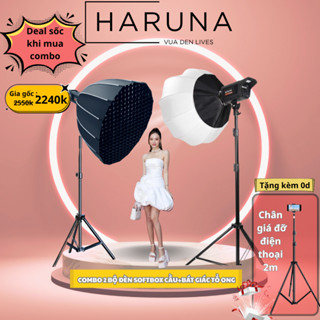 Đèn livestream ,Combo đèn trợ sáng chuyên nghiệp1 softbox cầu 1 softbox bát giác công suất lớn 3 màu ánh sáng chân 2,8m